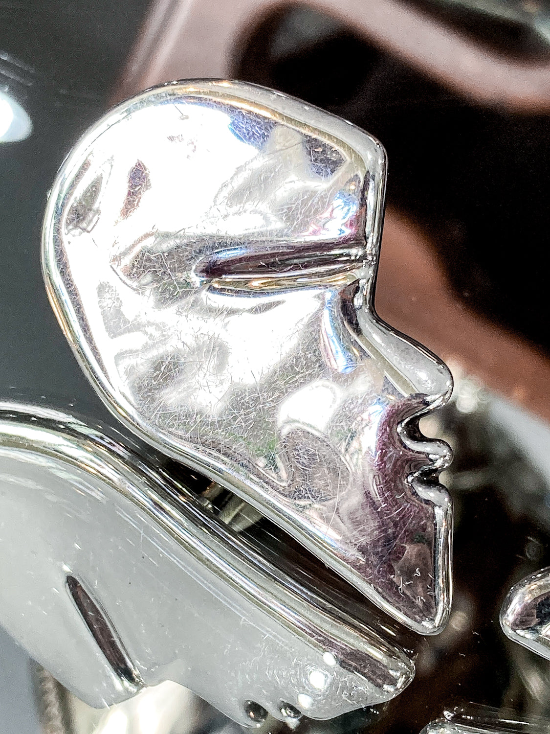 Vintage Frederic Jean Duclos Abstract Profile Face Sterling Silver Clip On Earrings