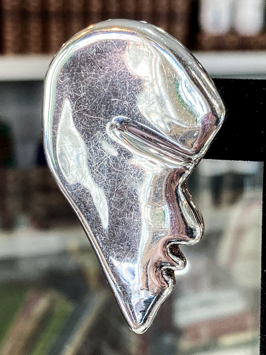 Vintage Frederic Jean Duclos Abstract Profile Face Sterling Silver Clip On Earrings