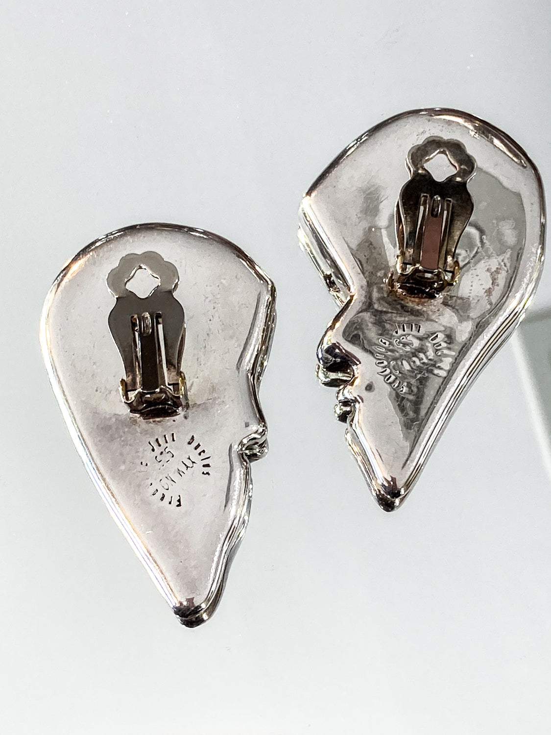 Vintage Frederic Jean Duclos Abstract Profile Face Sterling Silver Clip On Earrings