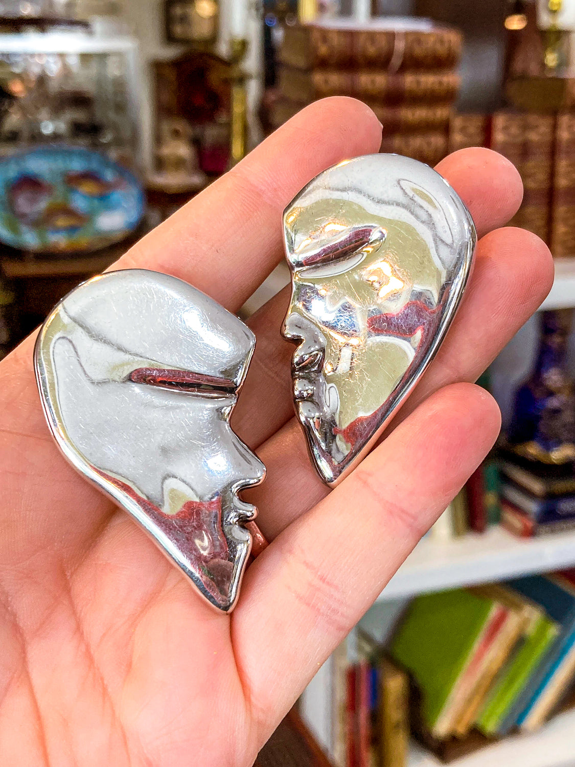 Vintage Frederic Jean Duclos Abstract Profile Face Sterling Silver Clip On Earrings