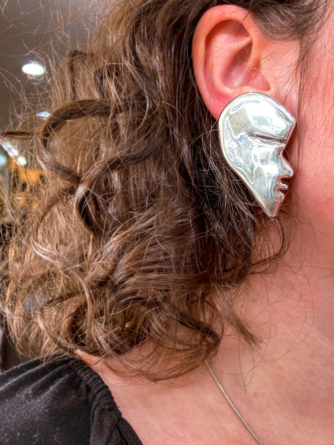 Vintage Frederic Jean Duclos Abstract Profile Face Sterling Silver Clip On Earrings