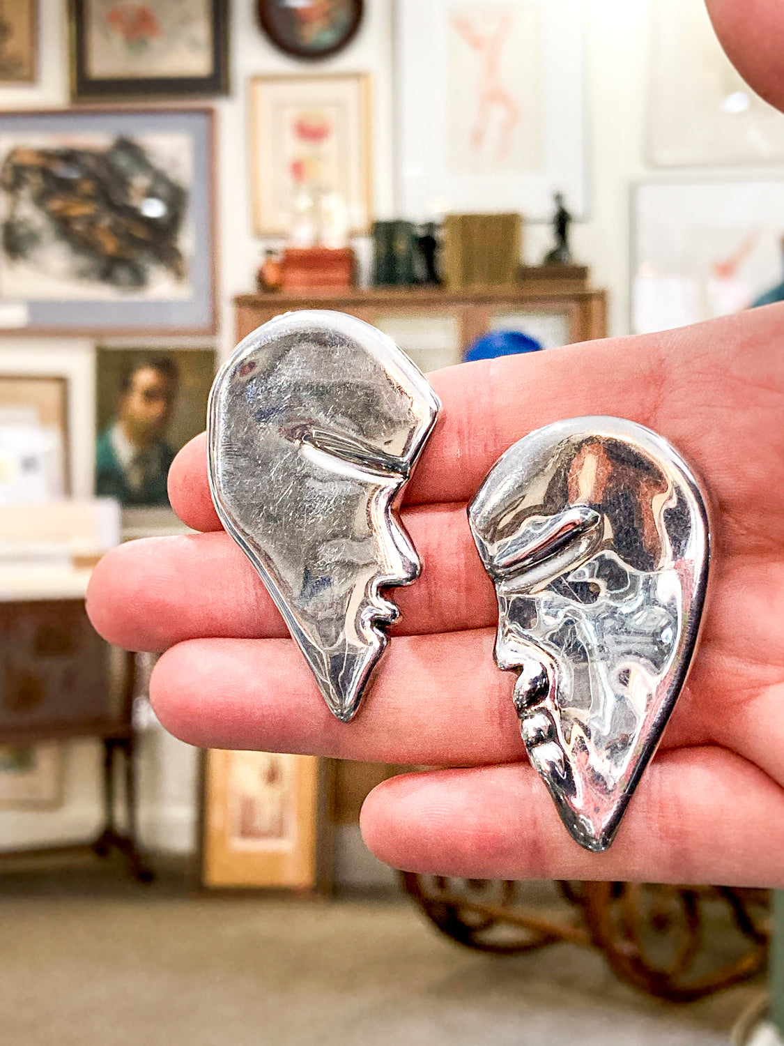 Vintage Frederic Jean Duclos Abstract Profile Face Sterling Silver Clip On Earrings