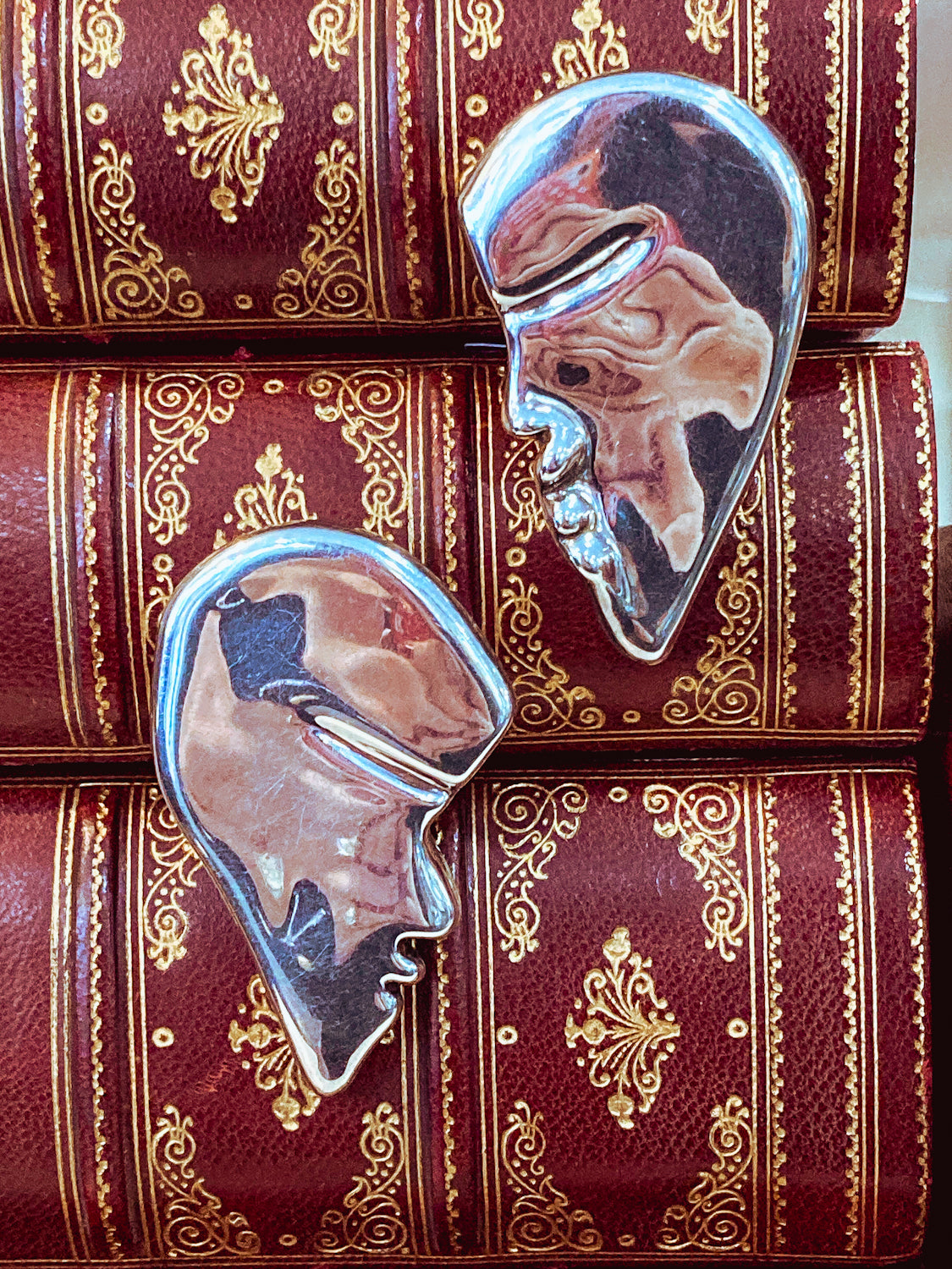 Vintage Frederic Jean Duclos Abstract Profile Face Sterling Silver Clip On Earrings