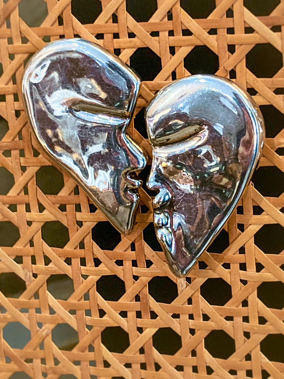 Vintage Frederic Jean Duclos Abstract Profile Face Sterling Silver Clip On Earrings
