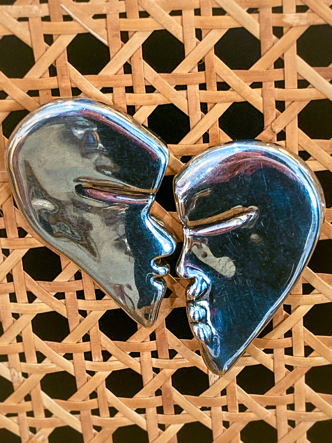Vintage Frederic Jean Duclos Abstract Profile Face Sterling Silver Clip On Earrings