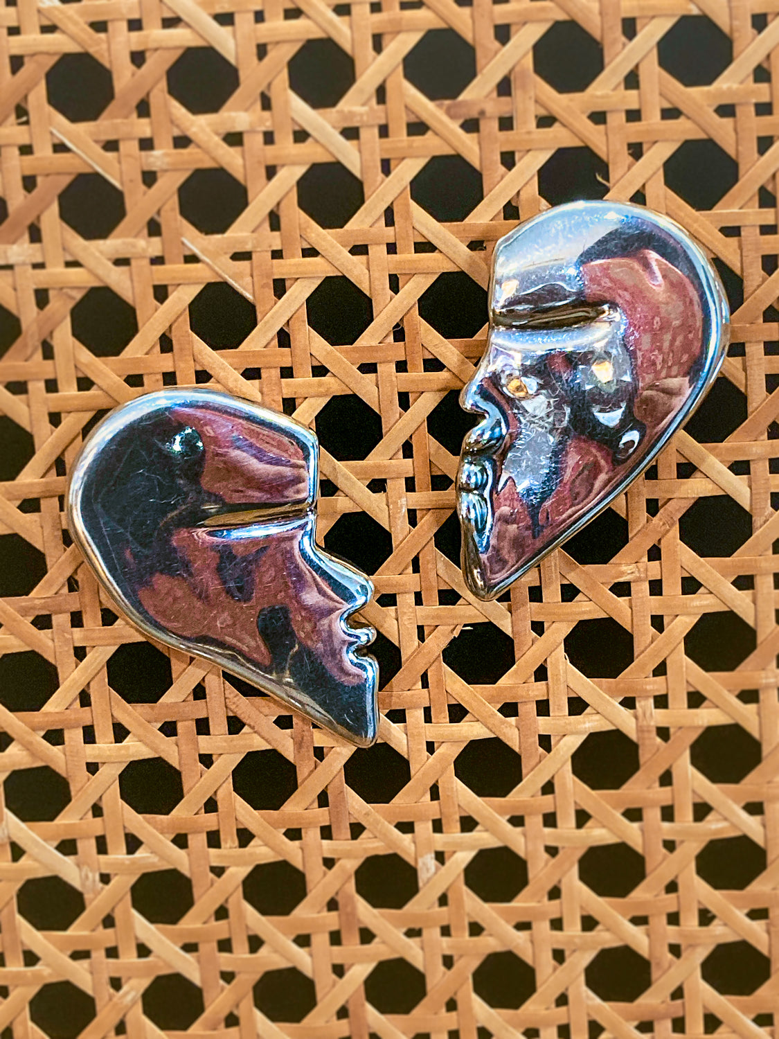 Vintage Frederic Jean Duclos Abstract Profile Face Sterling Silver Clip On Earrings