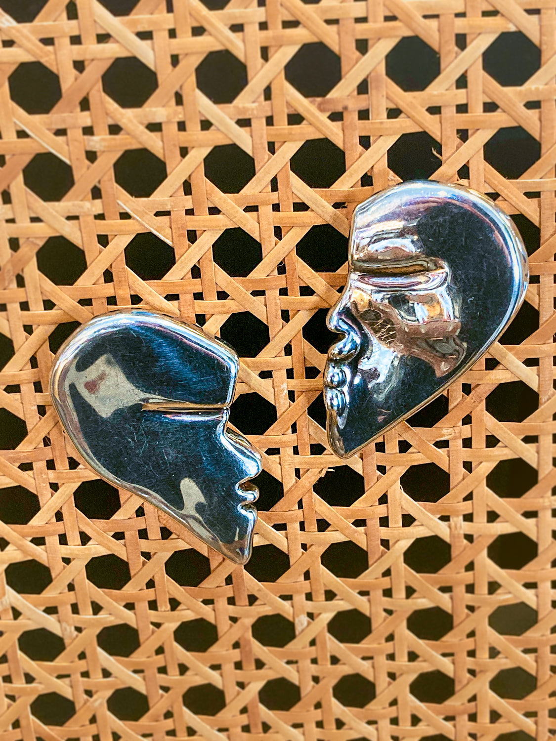 Vintage Frederic Jean Duclos Abstract Profile Face Sterling Silver Clip On Earrings