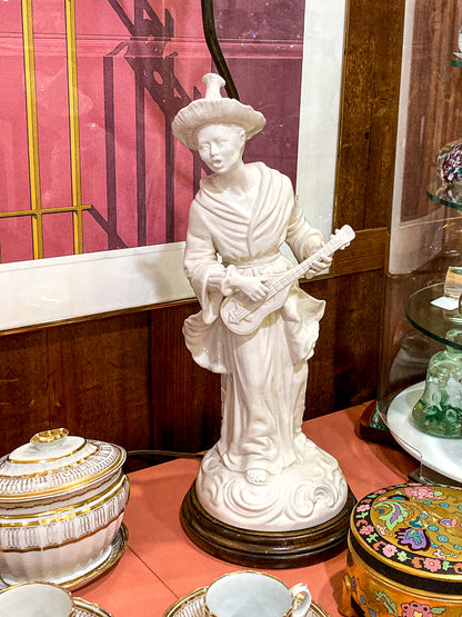 Vintage Frederick Cooper Blanc de Chine Ceramic Musician Figural Table Lamp
