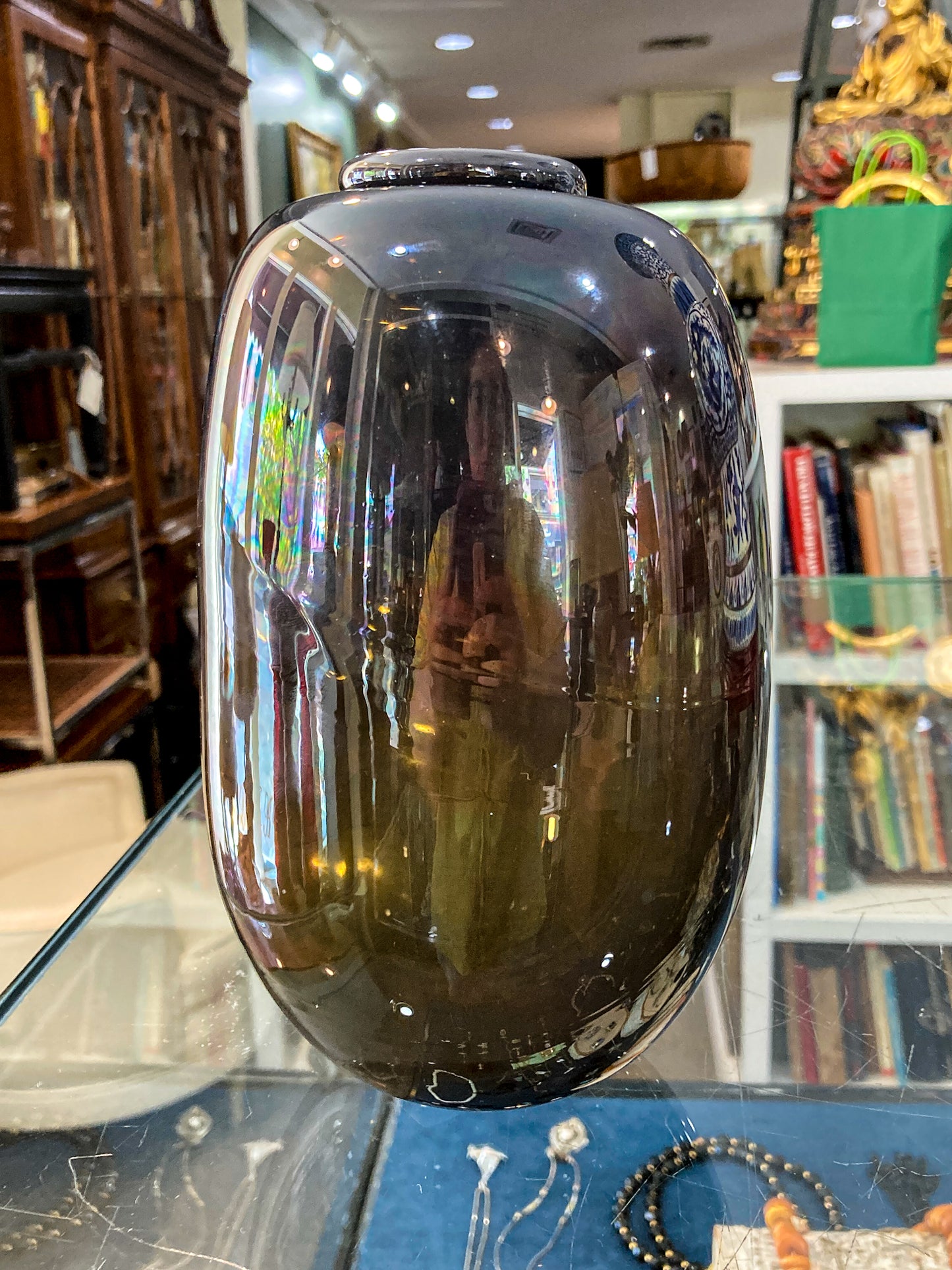 Vintage 1973 Gene Kangas (1944-2023) Hand Blown Black Grey Purple Glass Vase