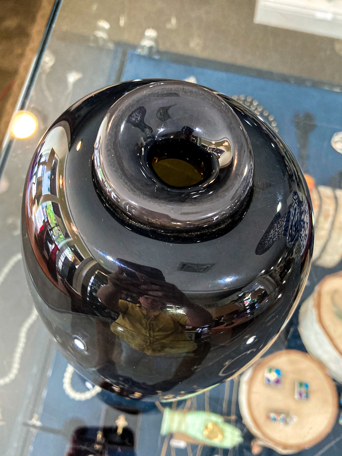 Vintage 1973 Gene Kangas (1944-2023) Hand Blown Black Grey Purple Glass Vase