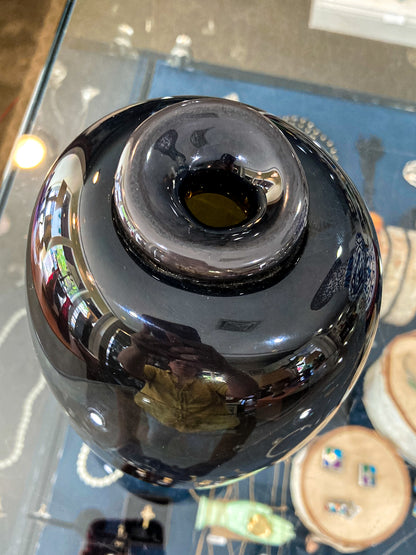 Vintage 1973 Gene Kangas (1944-2023) Hand Blown Black Grey Purple Glass Vase