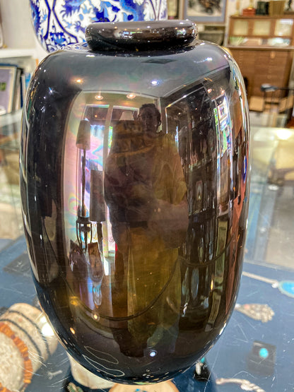 Vintage 1973 Gene Kangas (1944-2023) Hand Blown Black Grey Purple Glass Vase