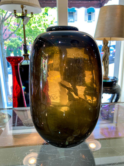 Vintage 1973 Gene Kangas (1944-2023) Hand Blown Black Grey Purple Glass Vase