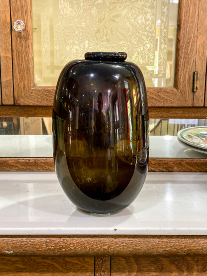 Vintage 1973 Gene Kangas (1944-2023) Hand Blown Black Grey Purple Glass Vase