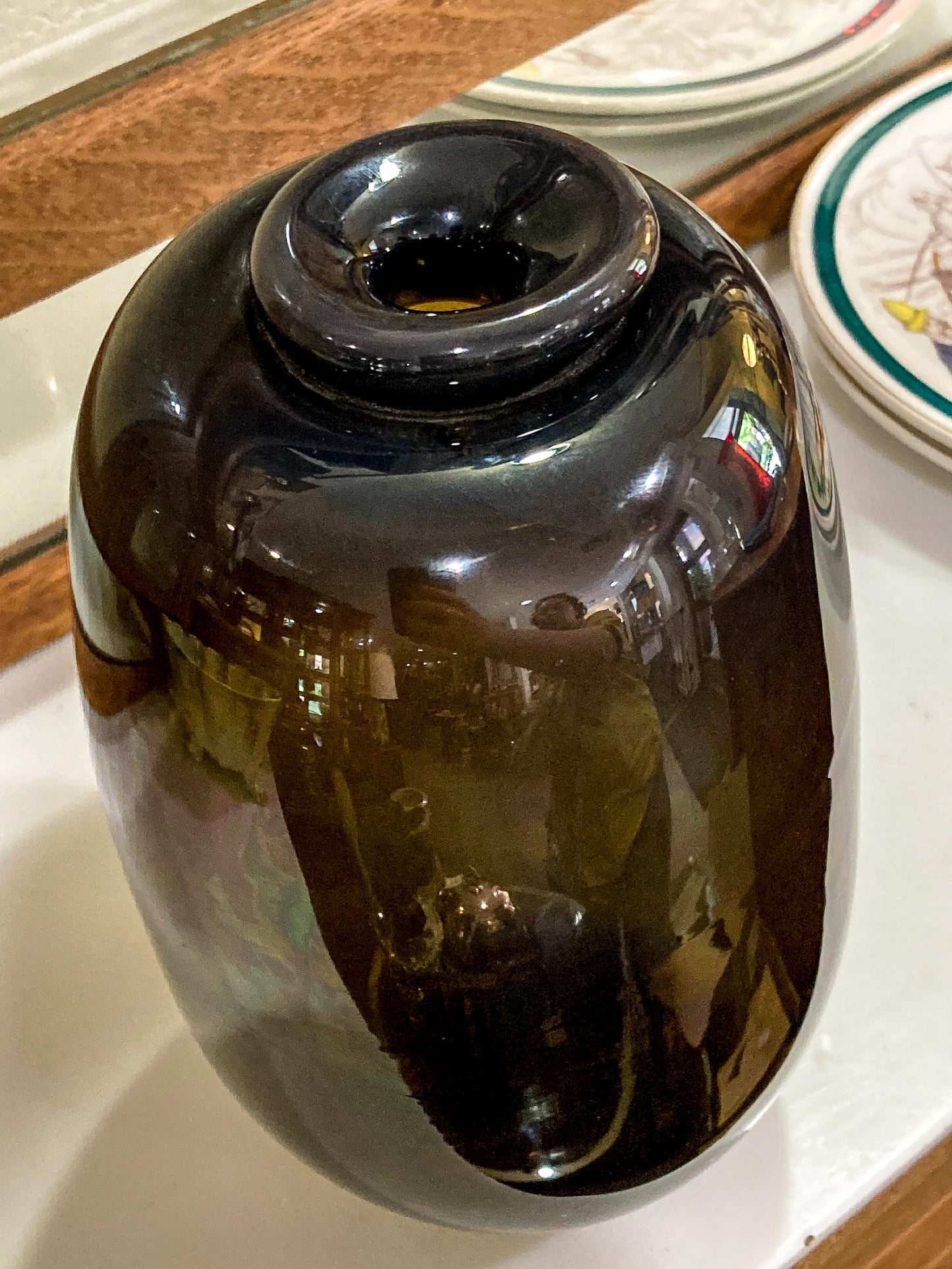 Vintage 1973 Gene Kangas (1944-2023) Hand Blown Black Grey Purple Glass Vase