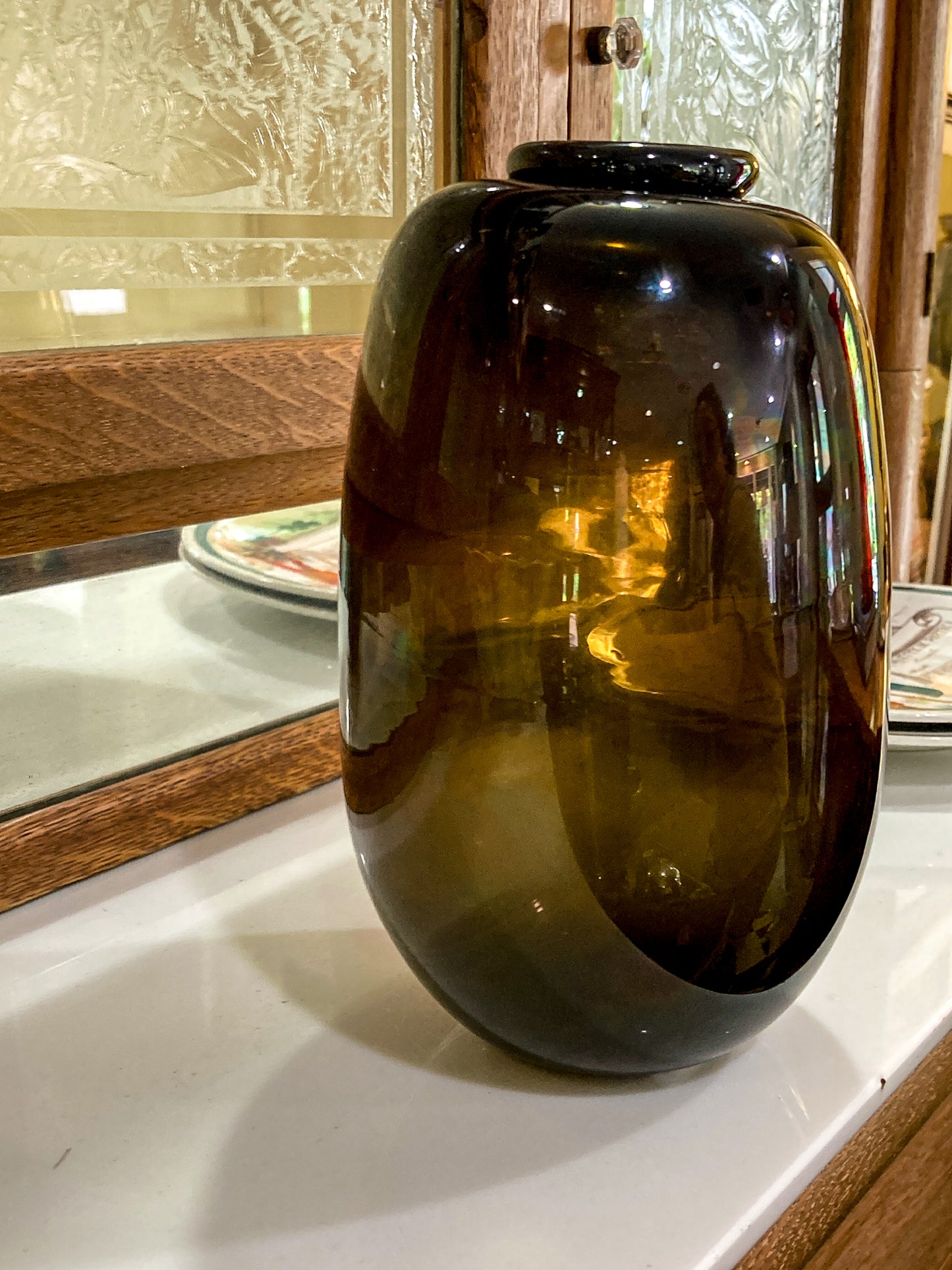 Vintage 1973 Gene Kangas (1944-2023) Hand Blown Black Grey Purple Glass Vase