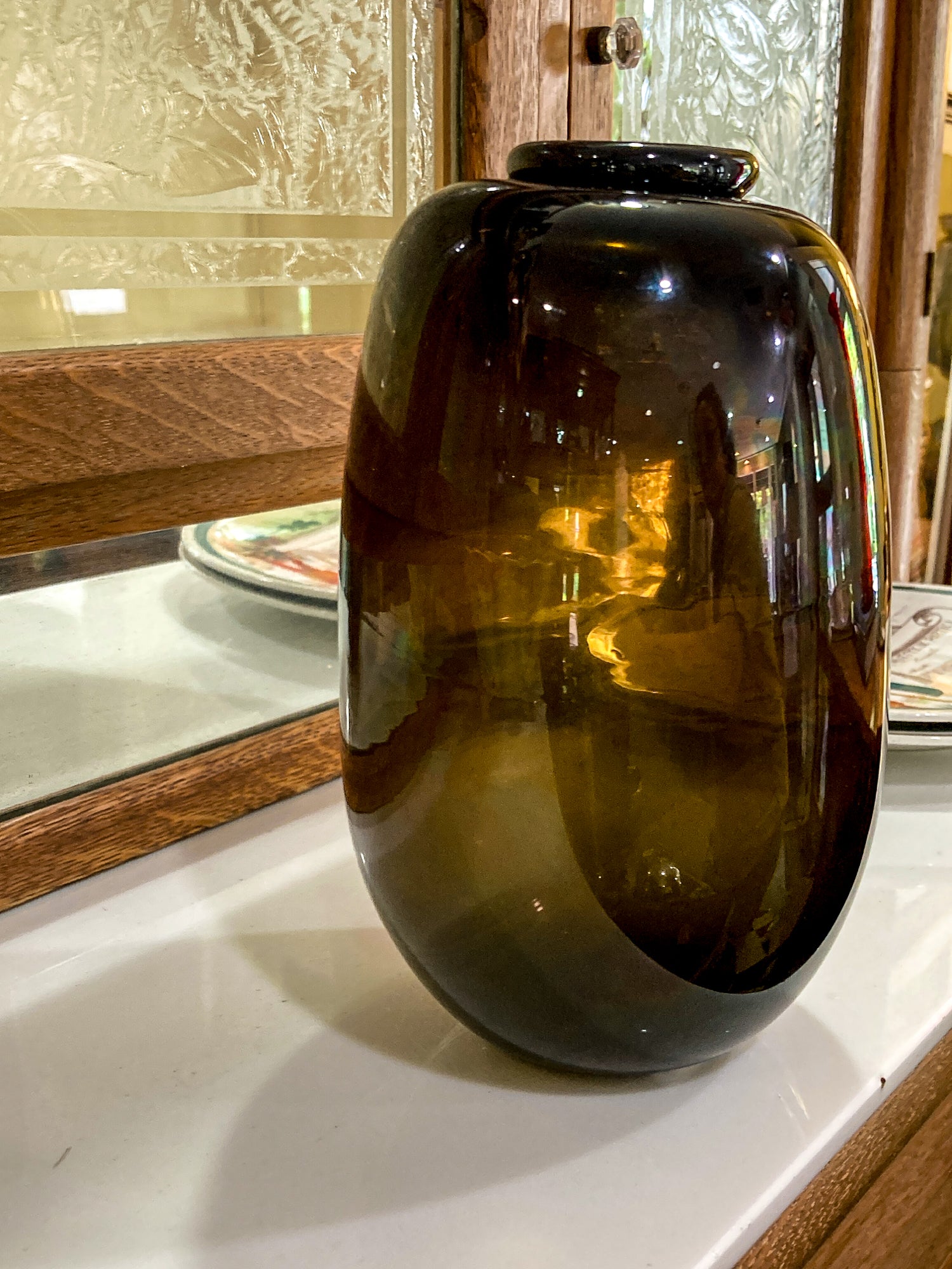 Vintage 1973 Gene Kangas (1944-2023) Hand Blown Black Grey Purple Glass Vase