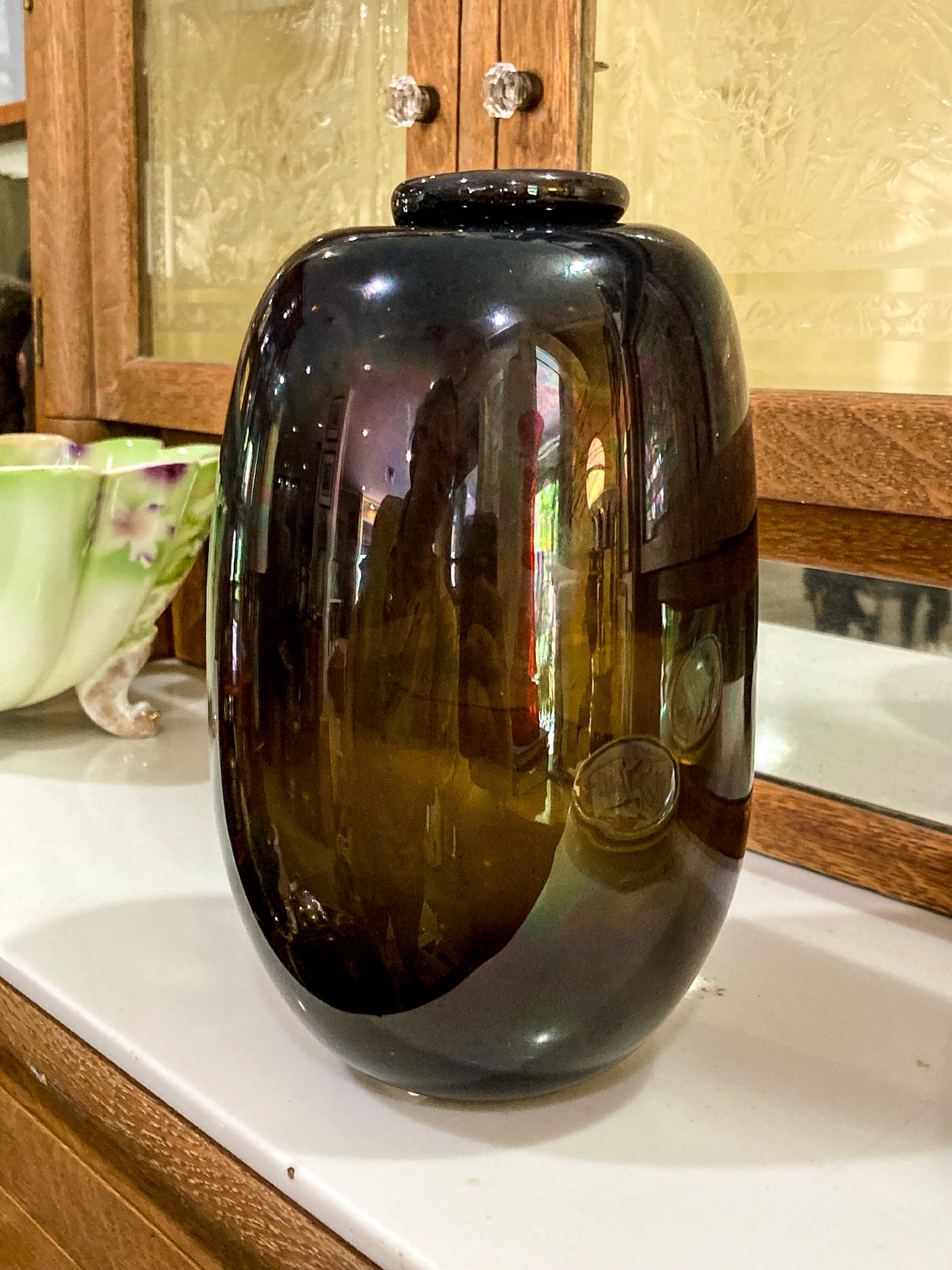 Vintage 1973 Gene Kangas (1944-2023) Hand Blown Black Grey Purple Glass Vase