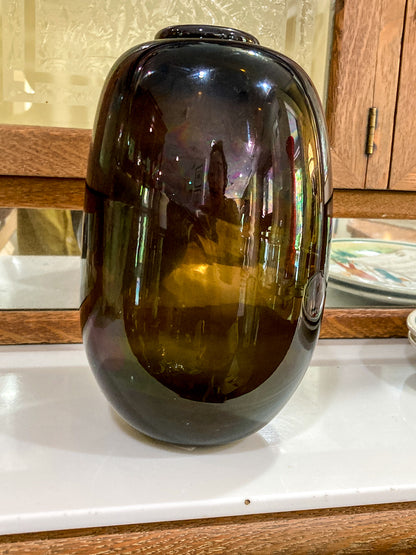 Vintage 1973 Gene Kangas (1944-2023) Hand Blown Black Grey Purple Glass Vase