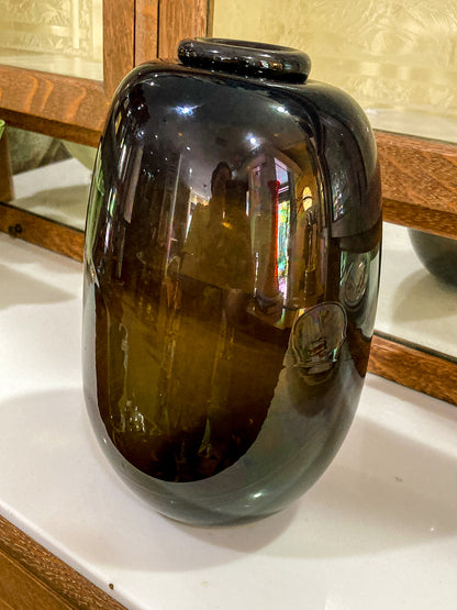Vintage 1973 Gene Kangas (1944-2023) Hand Blown Black Grey Purple Glass Vase