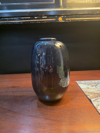 Vintage 1973 Gene Kangas (1944-2023) Hand Blown Black Grey Purple Glass Vase