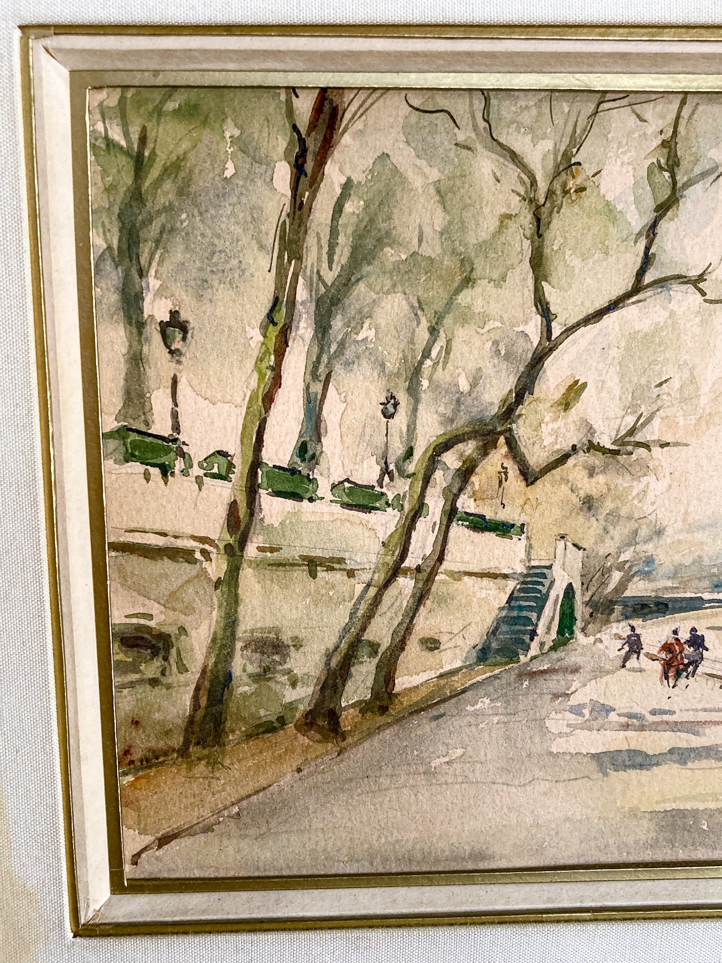Vintage Georges Audureau (1896-1986) Parisian River Scene Framed Watercolor Painting