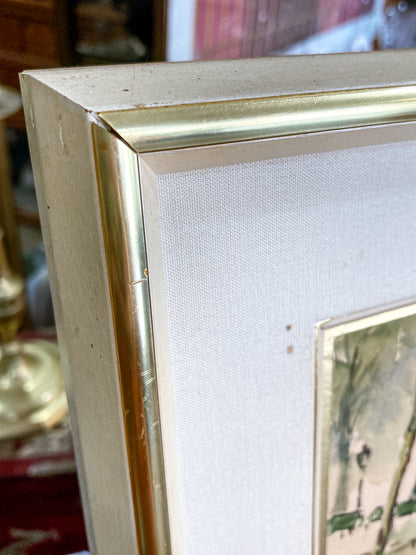 Vintage Georges Audureau (1896-1986) Parisian River Scene Framed Watercolor Painting