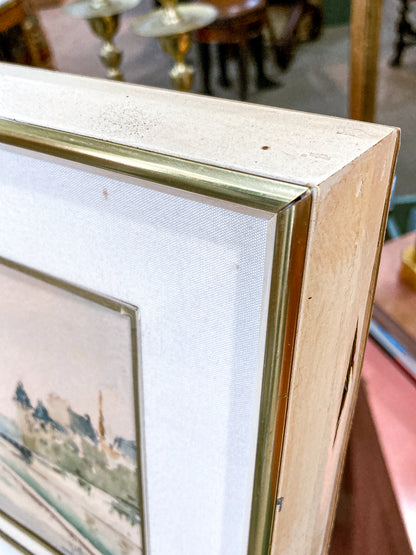 Vintage Georges Audureau (1896-1986) Parisian River Scene Framed Watercolor Painting