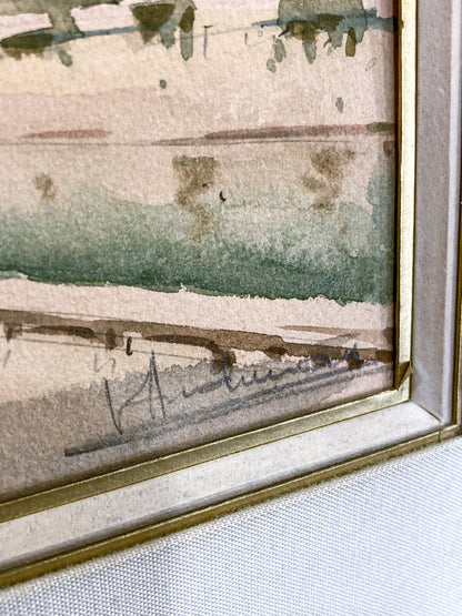 Vintage Georges Audureau (1896-1986) Parisian River Scene Framed Watercolor Painting