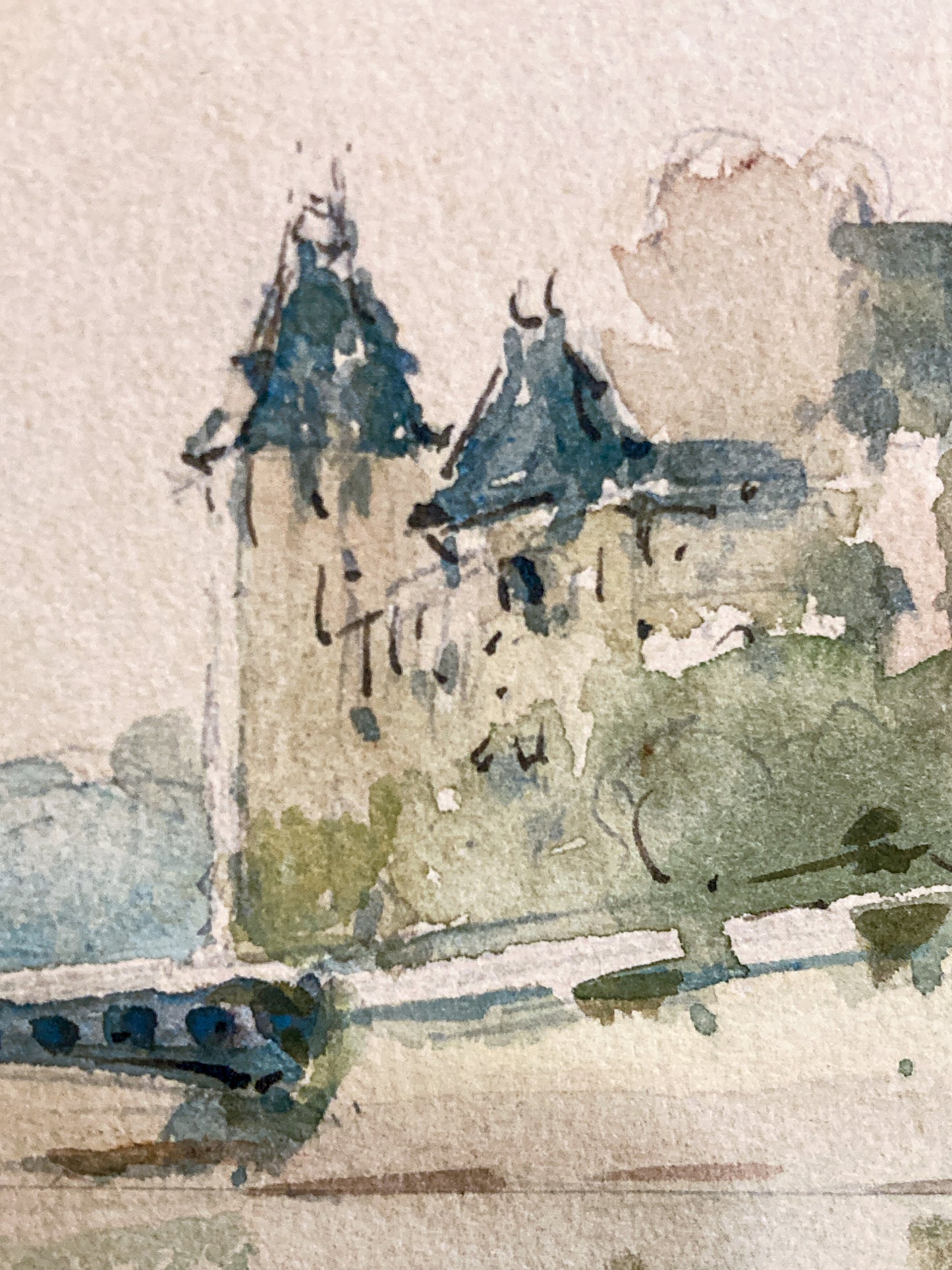 Vintage Georges Audureau (1896-1986) Parisian River Scene Framed Watercolor Painting