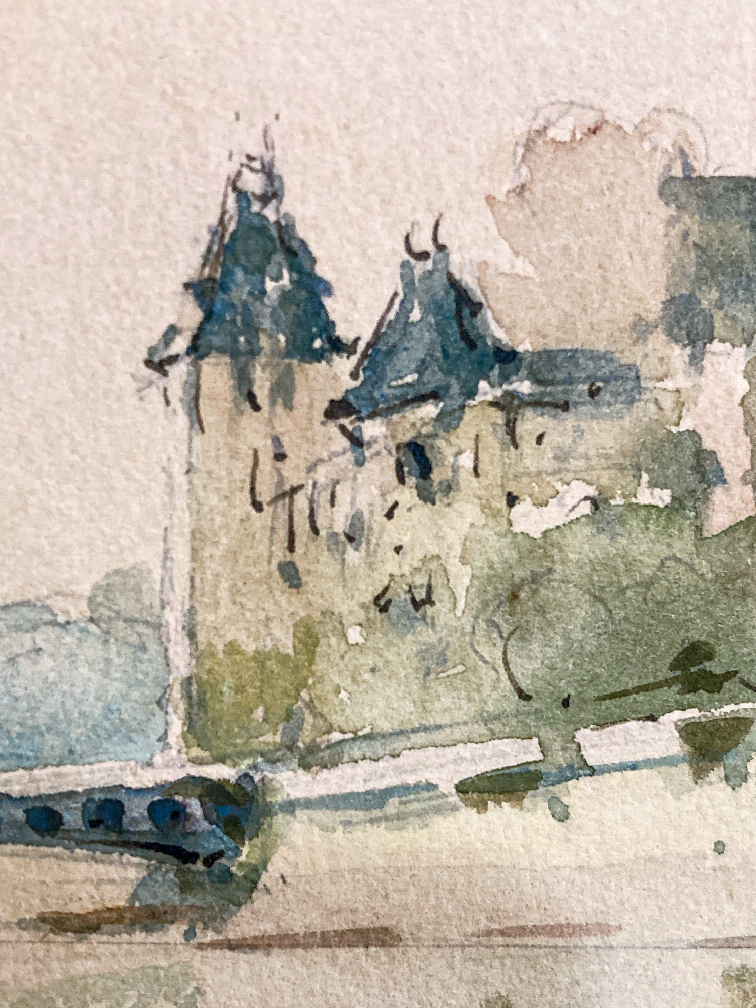 Vintage Georges Audureau (1896-1986) Parisian River Scene Framed Watercolor Painting