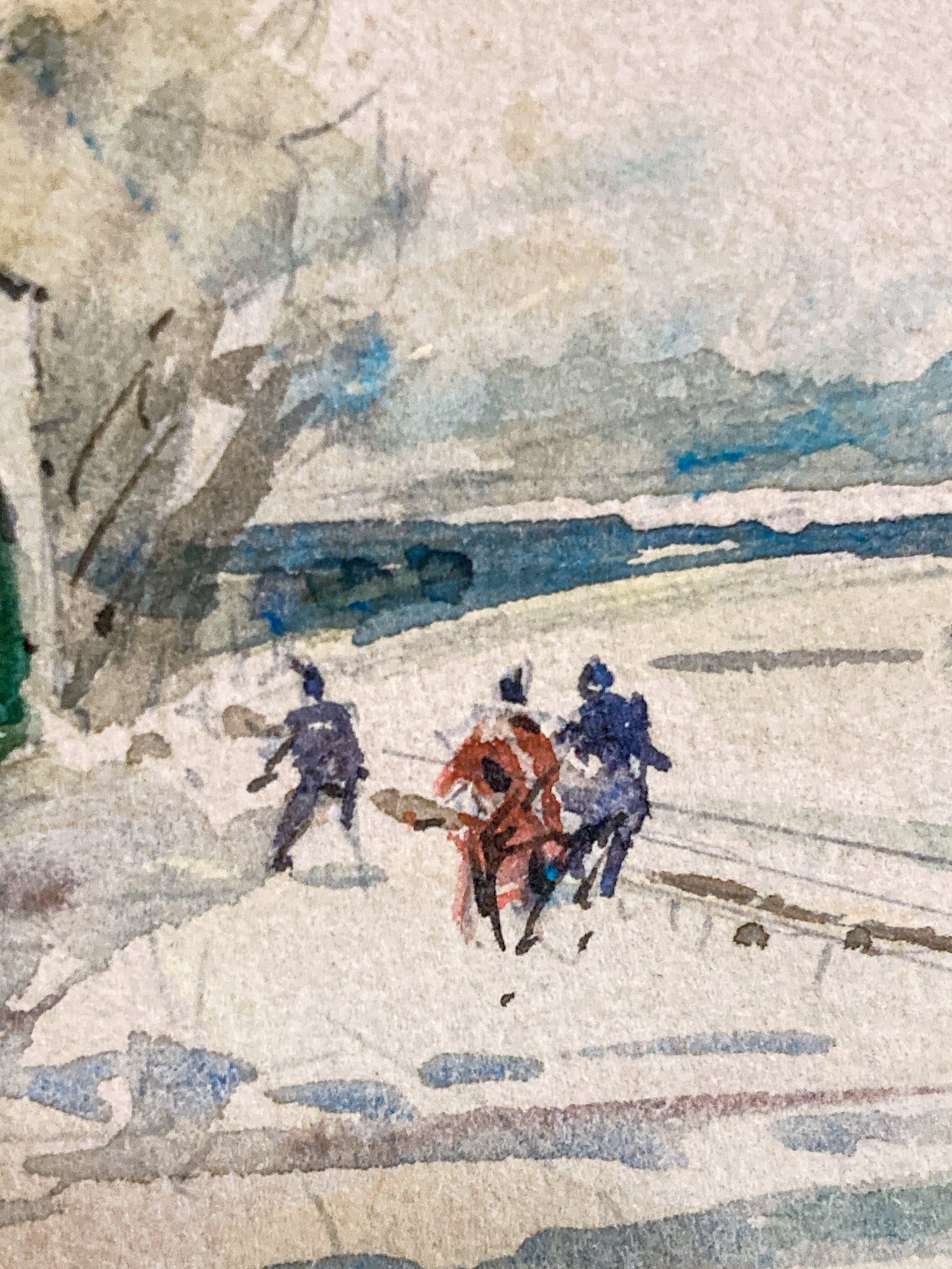 Vintage Georges Audureau (1896-1986) Parisian River Scene Framed Watercolor Painting