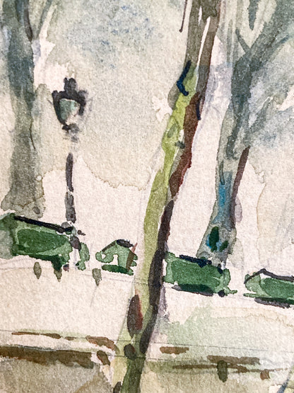 Vintage Georges Audureau (1896-1986) Parisian River Scene Framed Watercolor Painting