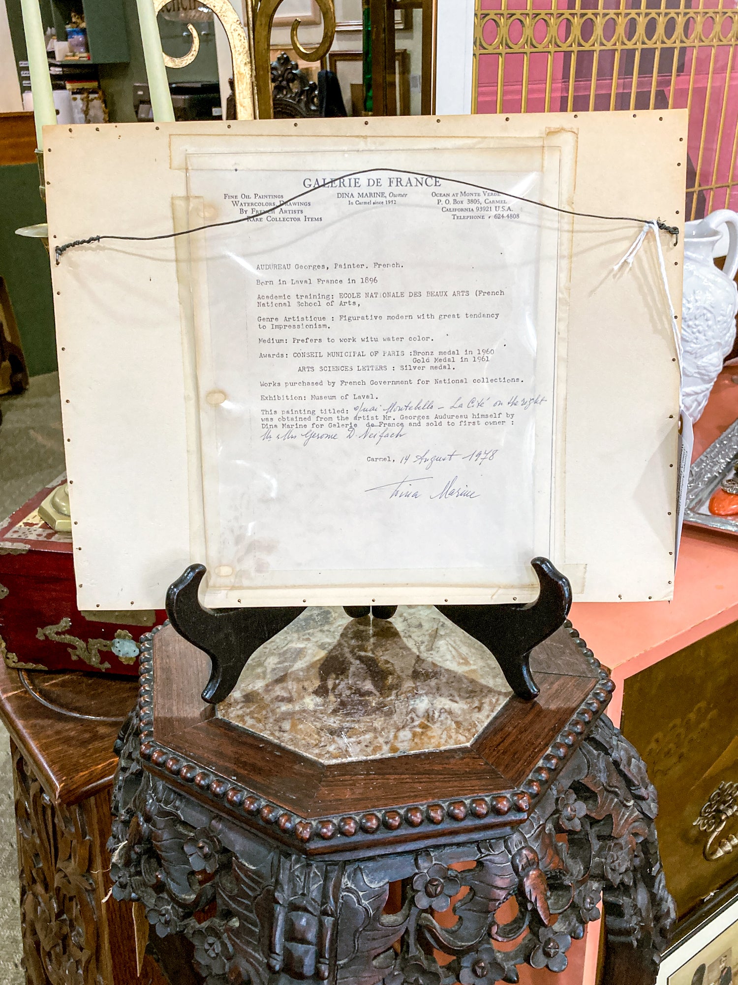 Vintage Georges Audureau (1896-1986) Parisian River Scene Framed Watercolor Painting