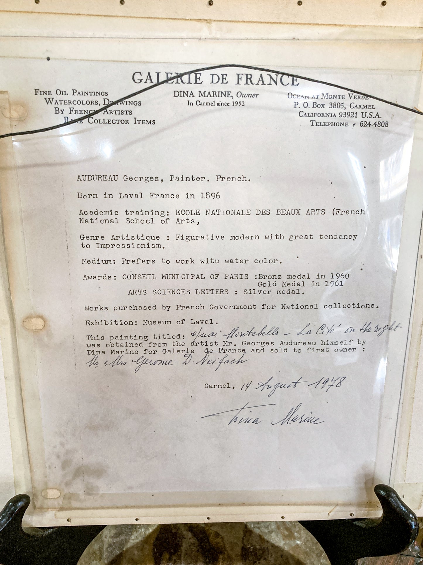 Vintage Georges Audureau (1896-1986) Parisian River Scene Framed Watercolor Painting