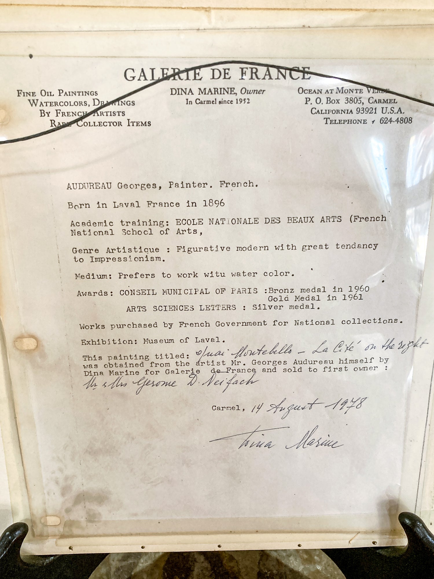 Vintage Georges Audureau (1896-1986) Parisian River Scene Framed Watercolor Painting