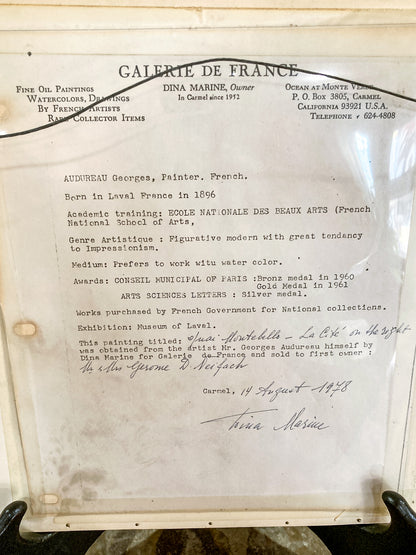 Vintage Georges Audureau (1896-1986) Parisian River Scene Framed Watercolor Painting