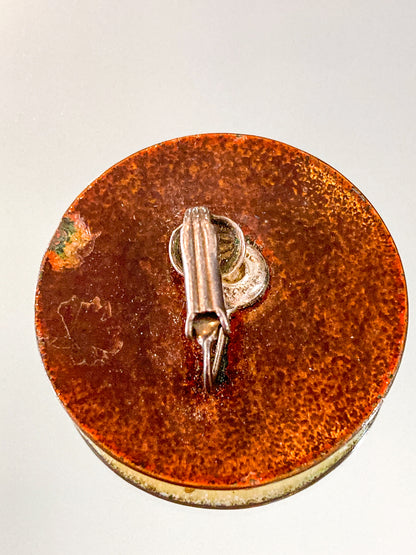 Vintage Gerte Hacker (1911-2000) Yellow Floral Enameled Copper Brooch Earring Set