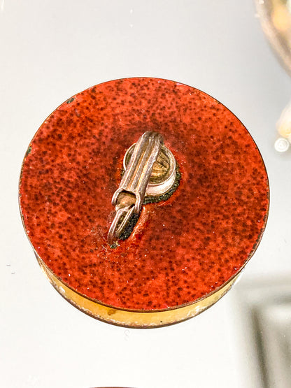 Vintage Gerte Hacker (1911-2000) Yellow Floral Enameled Copper Brooch Earring Set