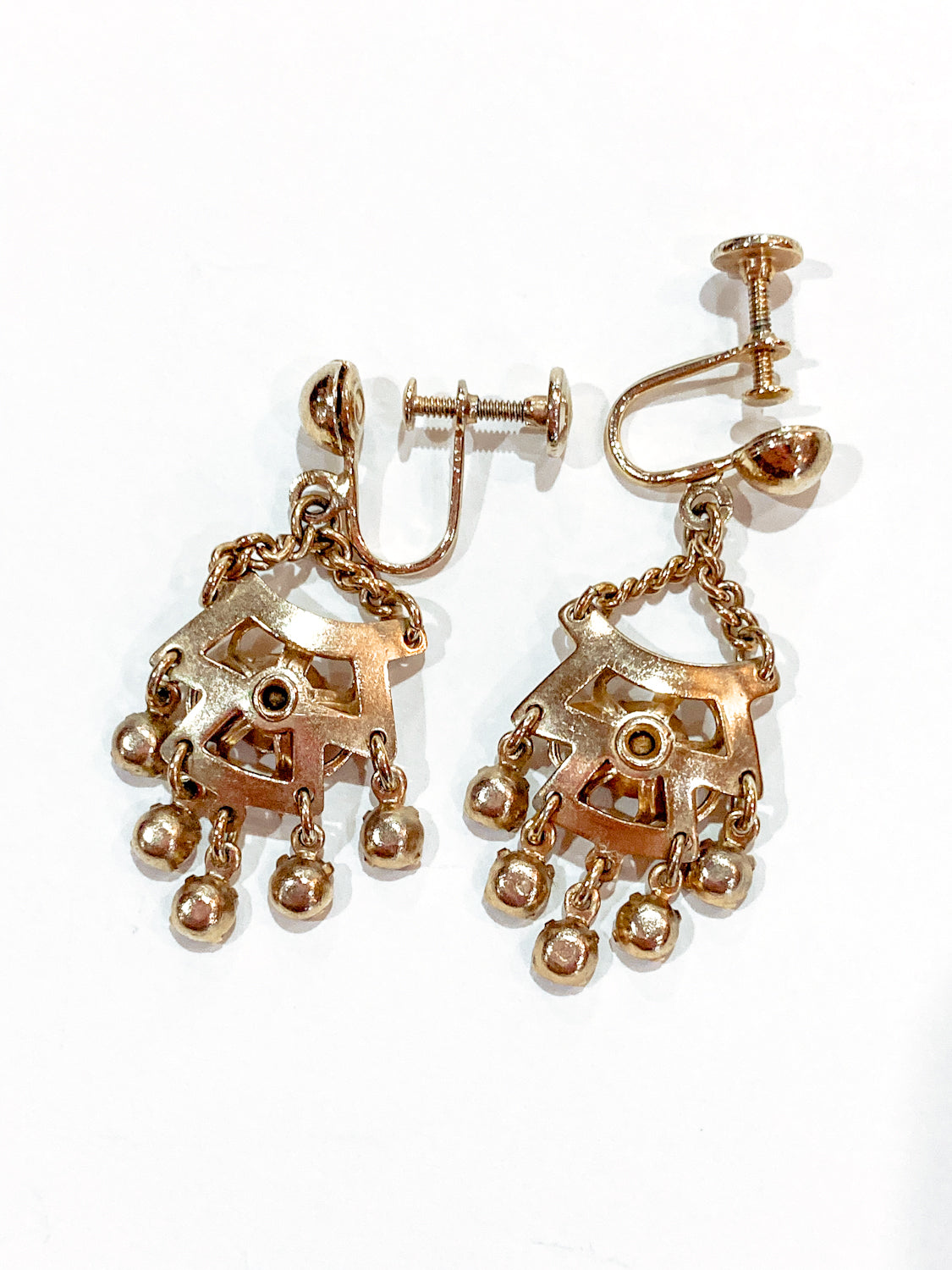 Vintage Gold Tone Amethyst Rhinestone Screw Back Dangle Earrings Backs