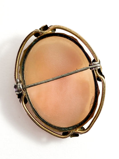 Vintage Gold Tone Neo-Classical Style Italian Oval Cameo Brooch Pin