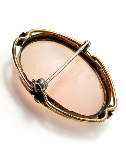 Vintage Gold Tone Neo-Classical Style Italian Oval Cameo Brooch Pin