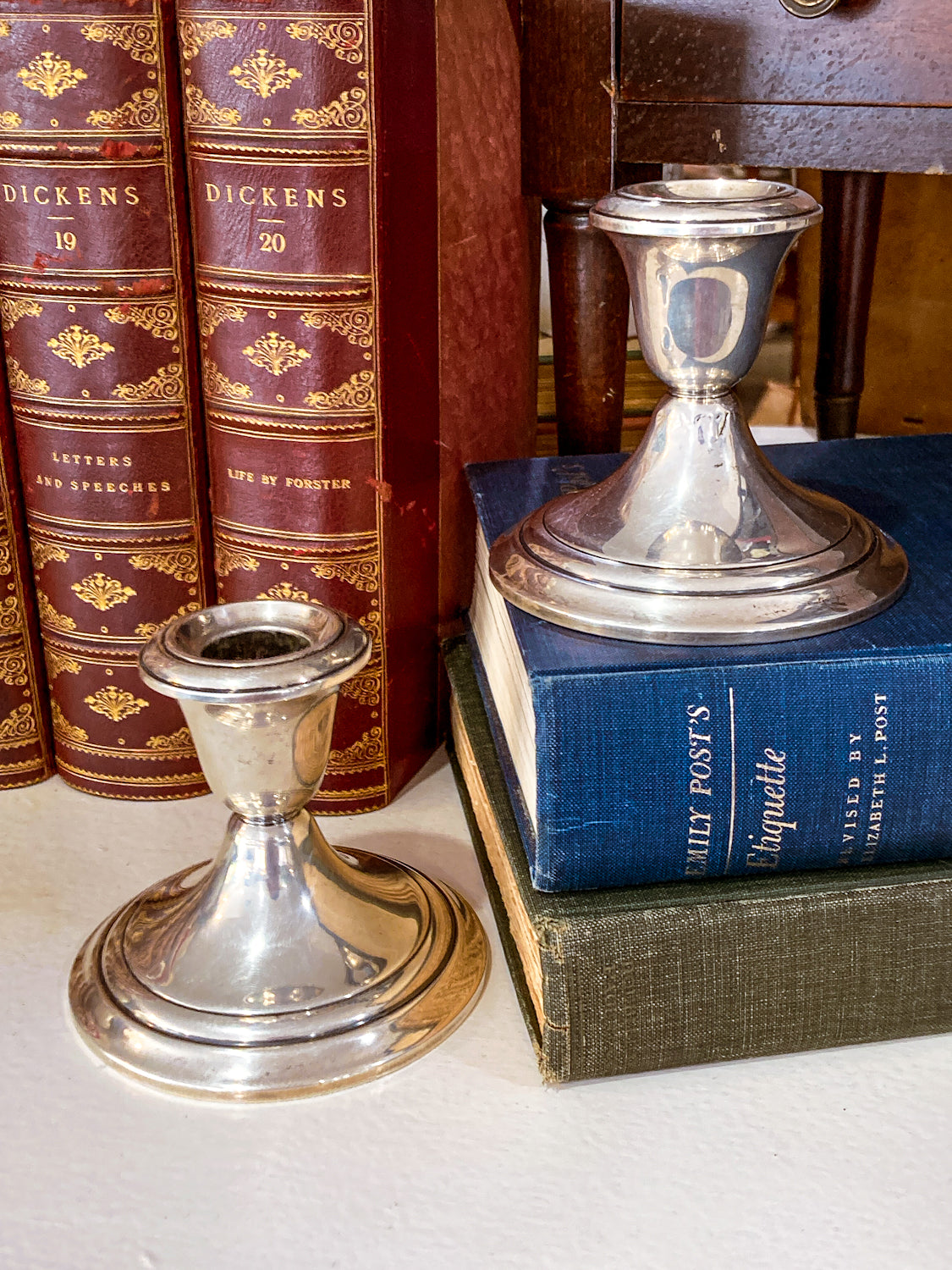 Vintage Gorham Sterling Silver Cement-Filled Pair Circular Candlesticks