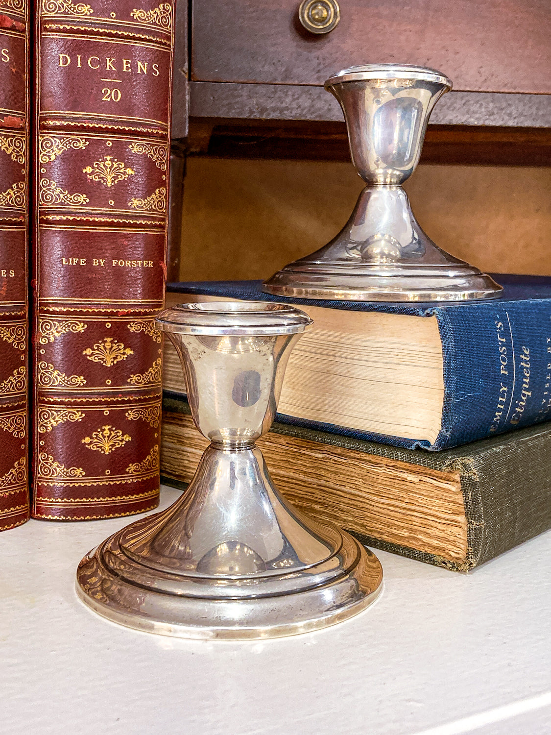 Vintage Gorham Sterling Silver Cement-Filled Pair Circular Candlesticks