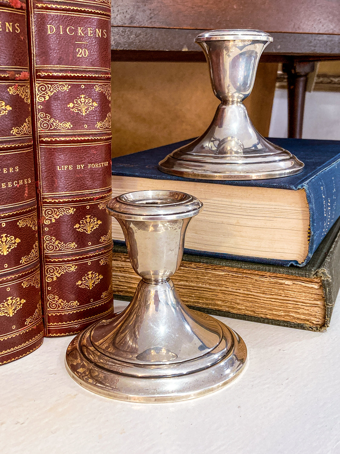 Vintage Gorham Sterling Silver Cement-Filled Pair Circular Candlesticks