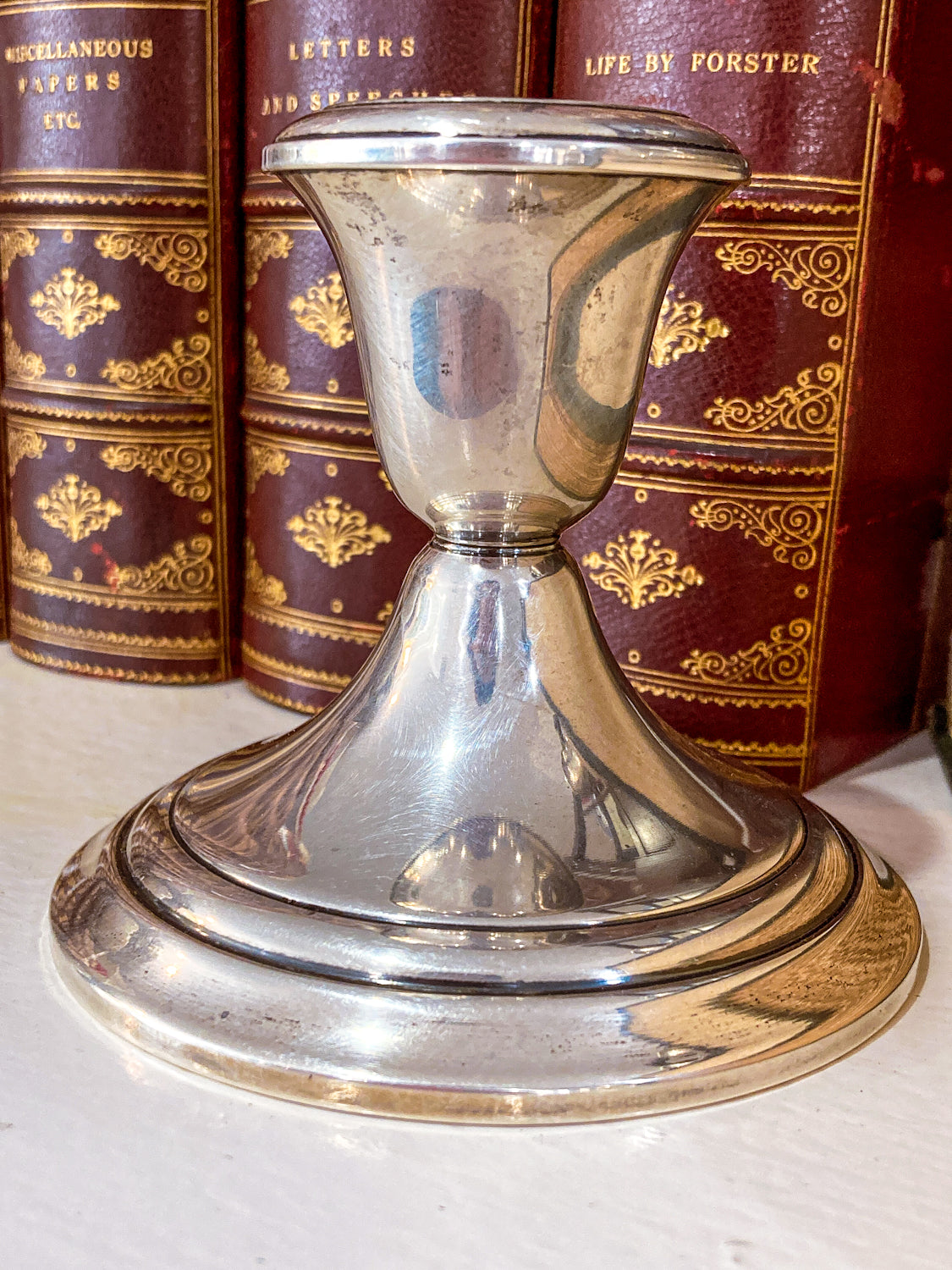 Vintage Gorham Sterling Silver Cement-Filled Pair Circular Candlesticks