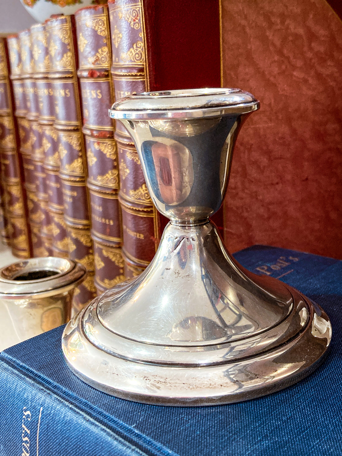 Vintage Gorham Sterling Silver Cement-Filled Pair Circular Candlesticks