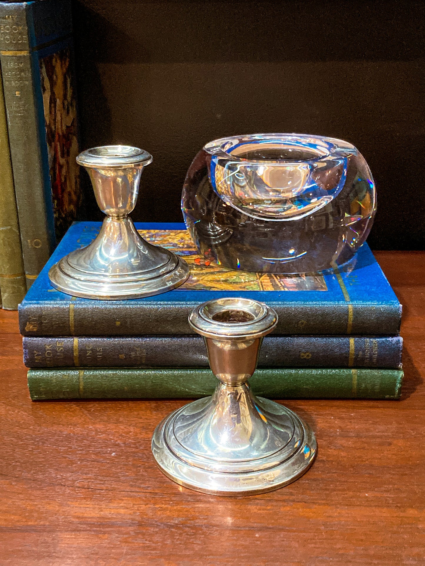 Vintage Gorham Sterling Silver Cement-Filled Pair Circular Candlesticks