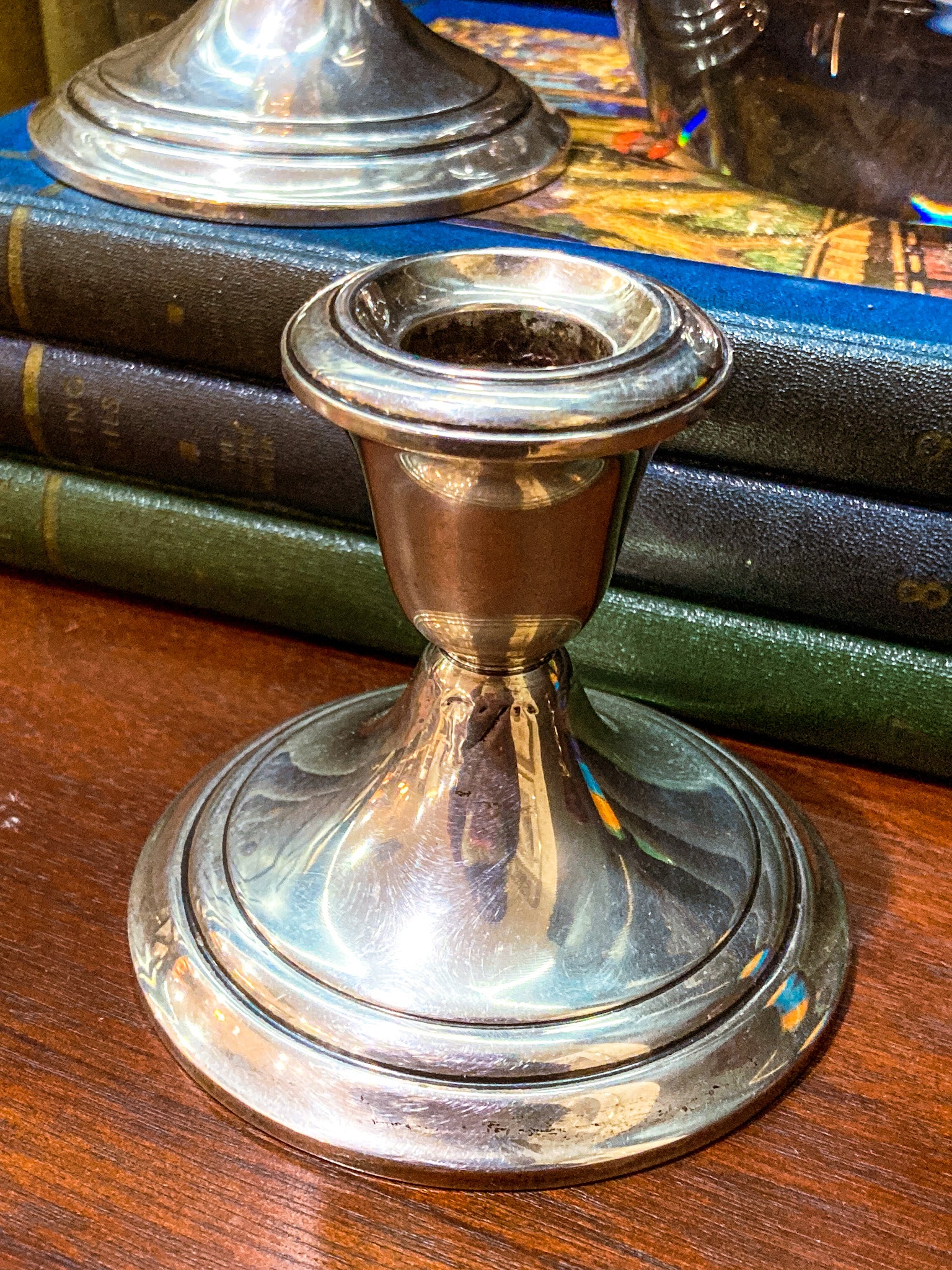 Vintage Gorham Sterling Silver Cement-Filled Pair Circular Candlesticks