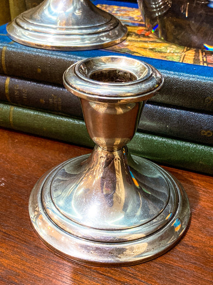 Vintage Gorham Sterling Silver Cement-Filled Pair Circular Candlesticks